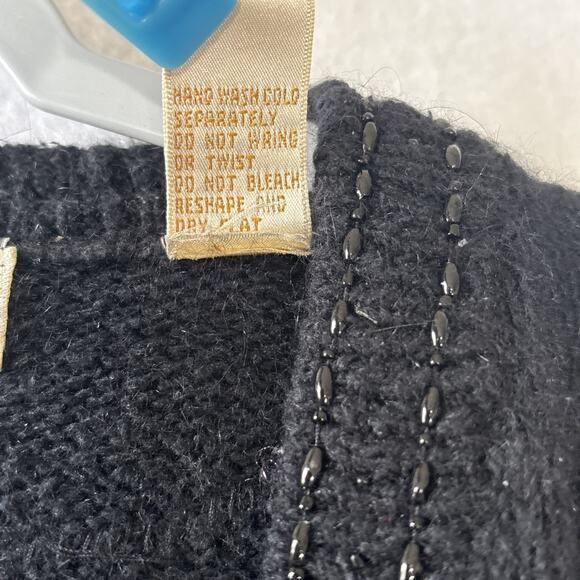 Vintage Robinsons Petite Large Black Sequin Cardigan Silk Angora Lambswool - Picture 5 of 12